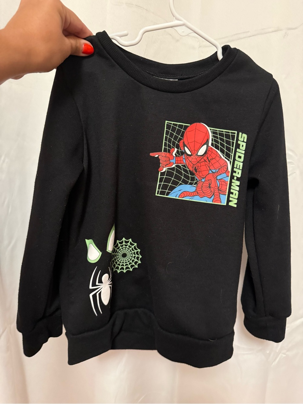Marvel Black Spiderman Graphic Kids Sweatshirt with Neon Green Accents
